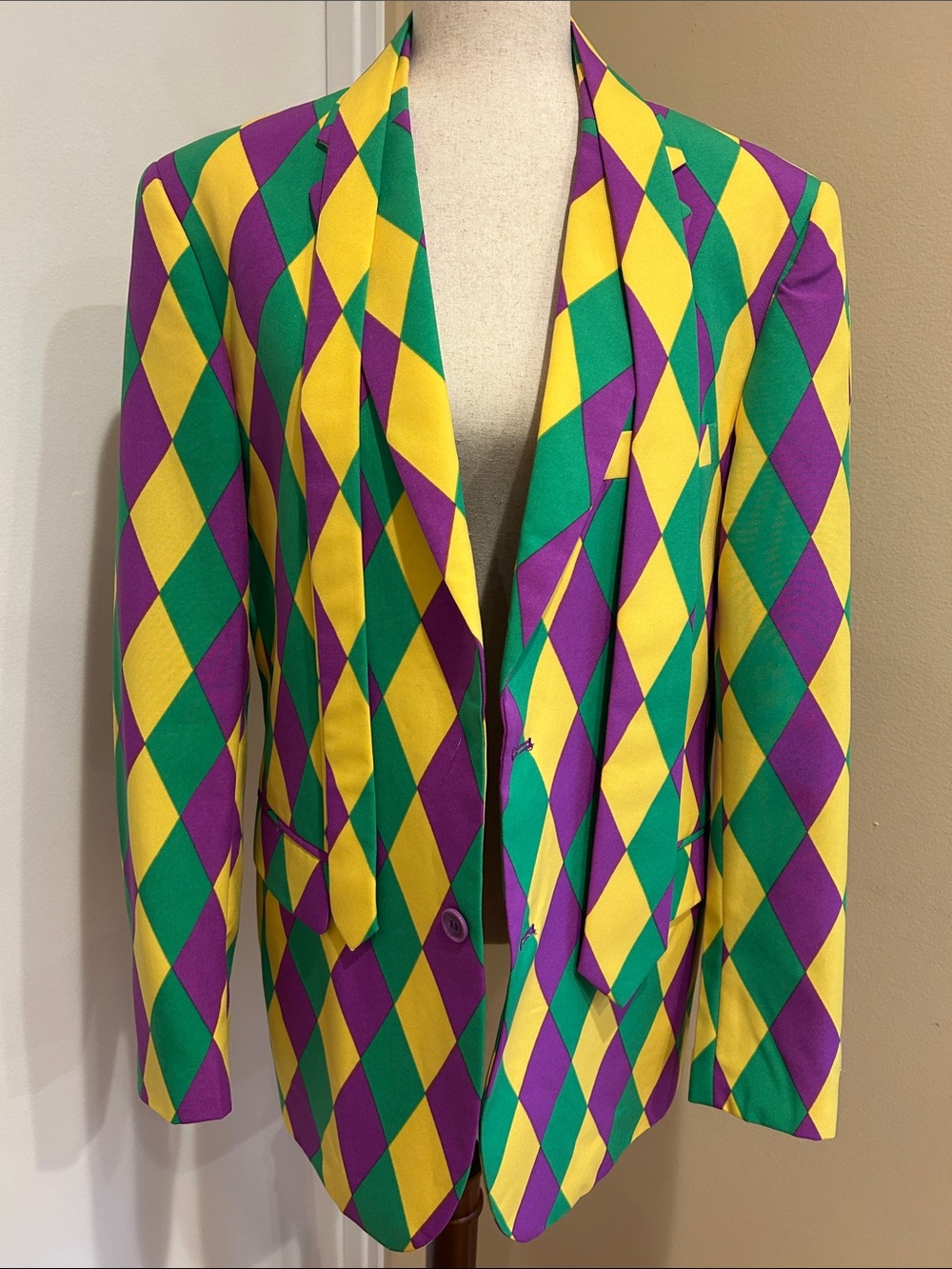 OppoSuits Men's Mardi Gras Diamond Blazer in Purple, Green & Yellow Sz 42/M